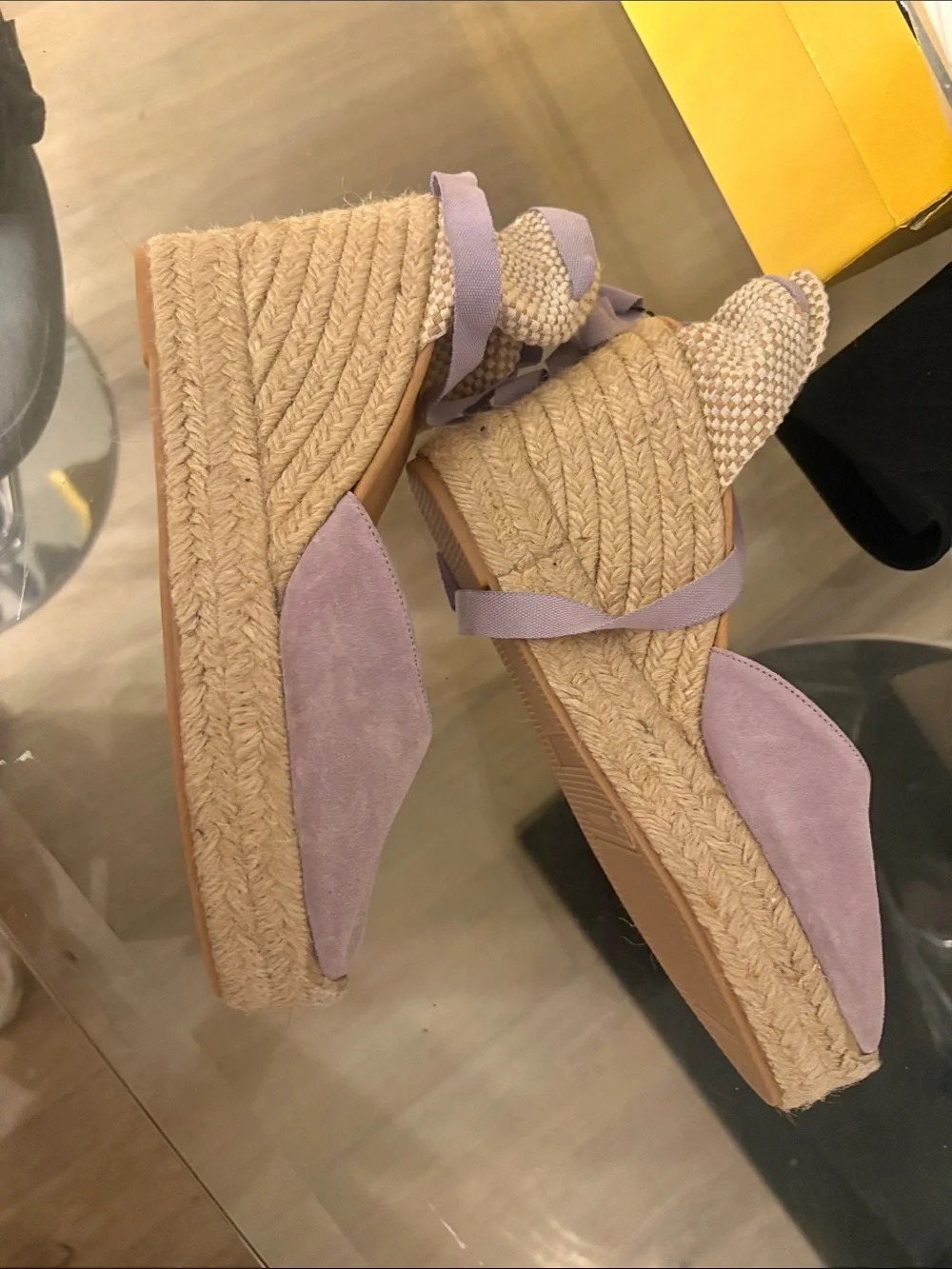 Lilac Espadrille Wedge Sandals with Ankle Wraps